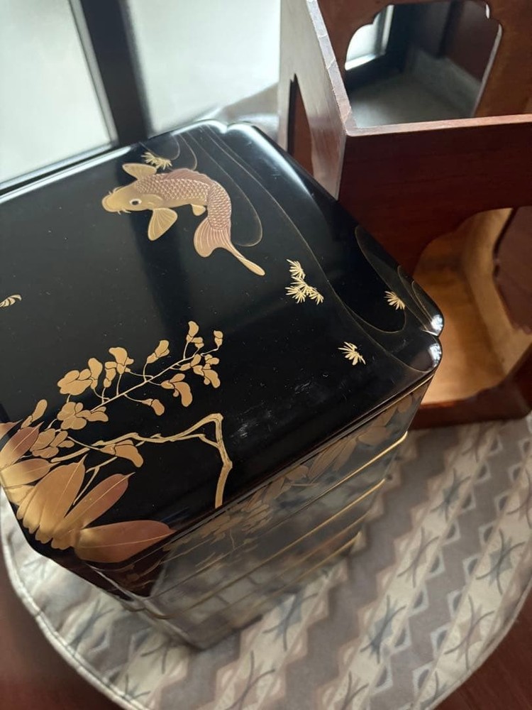 Jubako Bento Box Japanese Lacquer box with carp decoration Jubako Bento Box Japanese Lacquer box with carp decoration