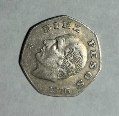 Diez Pesos 1976 Mexico Coin $10 Miguel Hidalgo Costilla Thin Flan 7 Sided