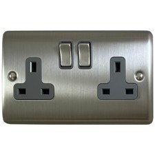 Brushed Steel Sockets, Switches, Dimmers, Electrical Accessories