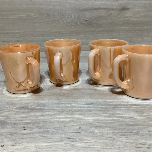 Vintage Fire-King Peach Lustre Coffee Mugs – Set of 4 Anchor Hocking Oven Ware