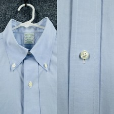 Brooks Brothers Milano Supima Non-Iron Button-Down 15.5 34 Blue Cotton Mens