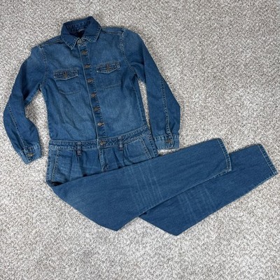 Zara Denim Jumpsuit Womens XS Blue Cotton Utility Boiler Suit Z1975 Urban