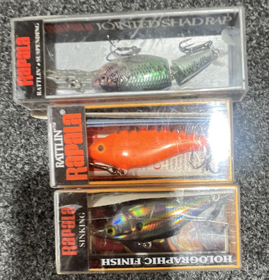 Rapala Crankbait Lure Lot 3 Rattlin' Rapala Shad Rap Holographic Finish Boxes