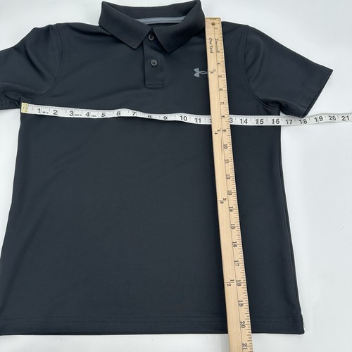 Under Armour Performance Polo Shirt Boys YM Youth Medium Black Short Sleeves - Picture 6 of 8