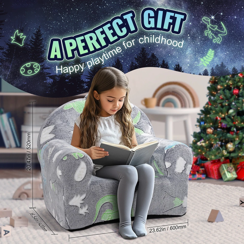 Toddler Chair Glow in the Dark Plush Baby Chair Playroom Furniture Grey - Image 2 of 4