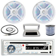 Pyle 1-DIN Bluetooth Marine CD Receiver W/White Cover, 2x 6.5" 250W Max Speakers