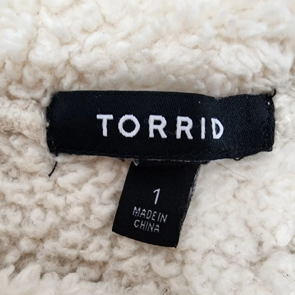 Chaqueta Torrid para mujer 1 1X 14/16 color tostado crema Sherpa cremallera completa ribete de cuero sintético Foto 4 de 4