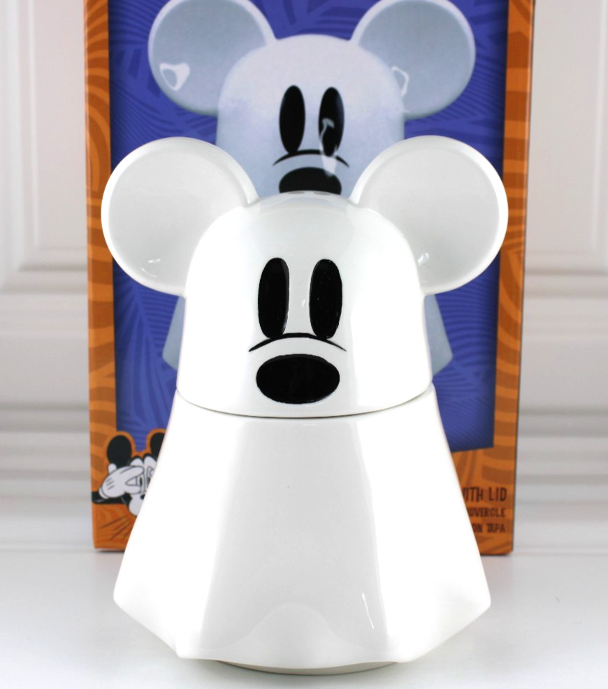 Disney Mickey Mouse Ghost Sculpted Candy Bowl Halloween Ceramic Dish W Lid New