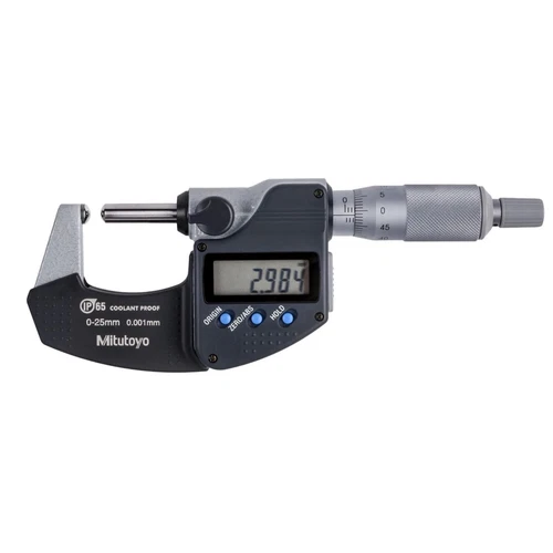 Mitutoyo Digital Micrometer 0-25mm IP65 Waterproof, LCD, Hardened Tip