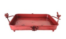 Distressed Red Painted Metal Tray with Birds on Handles 18 x 12 x 2"