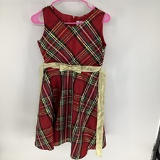 Rare Editions Sz 16 Girls Plaid Red Gold Holiday Dress