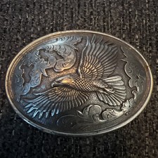 Nocona M F Western Oval Large Eagle Belt Buckle Silver tone 37044