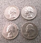 LOT OF 4 - 1964-P WASHINGTON QUARTERS 90% SILVER CIRCULATED  UNGRADED UNCERT.