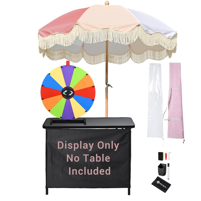 WinSpin 24" Modular Prize Wheel Tabletop with Palm Springs Pink Fringe Umbrella