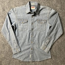 Wrangler Western Pearl Snap Shirt Mens Size S Long Sleeve Indigo Blue Shirt