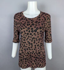 Michael Stars Top Leopard Print Gold Shimmer Shine Tee Elbow Sleeve Sz Large