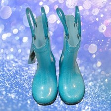 Hugrain Girl's Blue Sparkle Glitter Light Up Rainboots Size 5