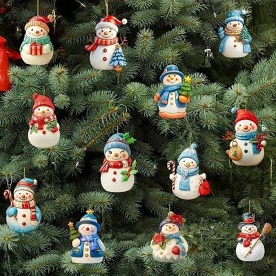 12 Stück Weihnachten Hängeschmuck Schneemann Puppe Weihnachtsbaum Hängedeko Geschenk