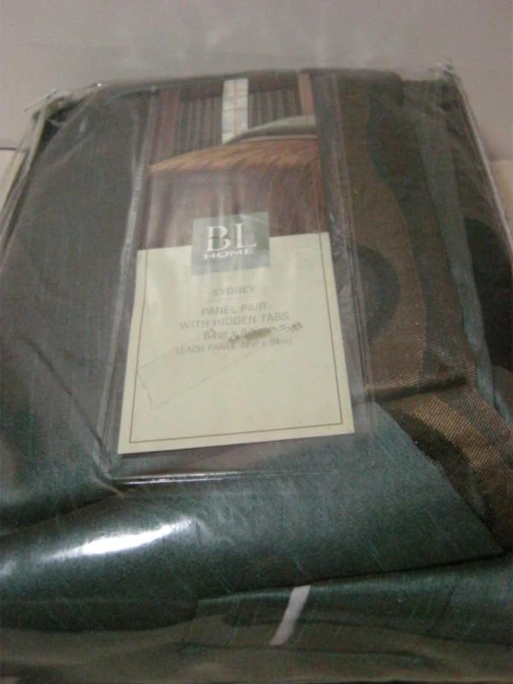New BL HOME SYDNEY WINDOW PANEL DRAPERY  Pair 84x84 ~ BROWN GREEN NIP - Image 4 of 4