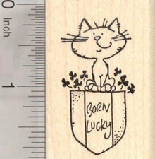 St. Patrick's Day Lucky Kitten Rubber Stamp, Cat with Shamrocks E20421  WM