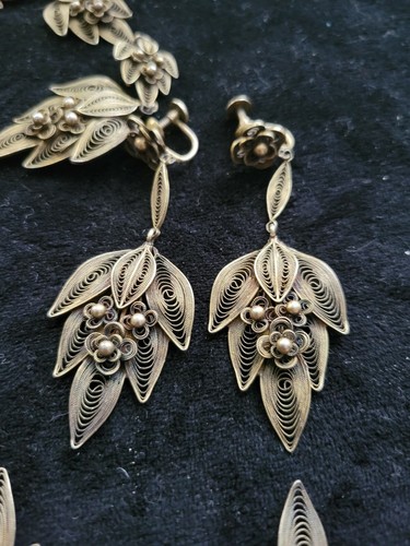 Antique Liu Chinese Export 1920s Sterling Silver Bracelet Necklace Earrings Set - Picture 2 of 11