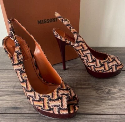 Missoni Rashel Cestino Bout Ouvert Chaussures Détail UK 6 Fait en Italie Bnib - Photo 1/4