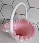 Fenton Pink Peach Silver Crest White Milk Glass Basket 10" - 2 Repairs