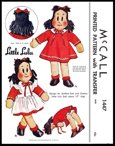 MUÑECA de peluche McCall 1447 patrón 17" Little LuLu 1948 - Imagen 4 de 4