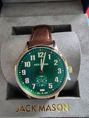 SOLD OUT Jack Mason Field Sub Second Quartz 38mm leather suede strap green  dial