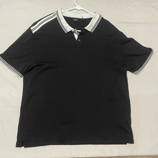 DKNY Polo Shirt Cotton Black  White Big XL/ Xtra Large- Striped Collar