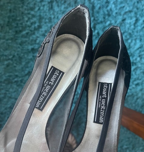 Vintage Stuart Weitzman Sz 8 Mesh Embroidered Kitten Heel Pumps Classic Pointy T - Picture 9 of 10