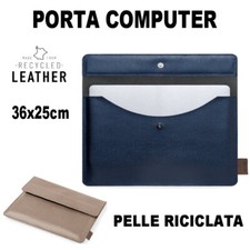 CUSTODIA COMPUTER PC BORSA IMBOTTITA PELLE RICICLATA BEIGE BLU 36x25cm