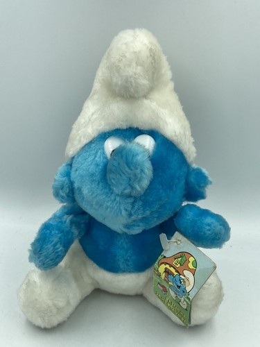 Peluche vintage Bébé Schtroumpf rose et bleu 1983 - Applause