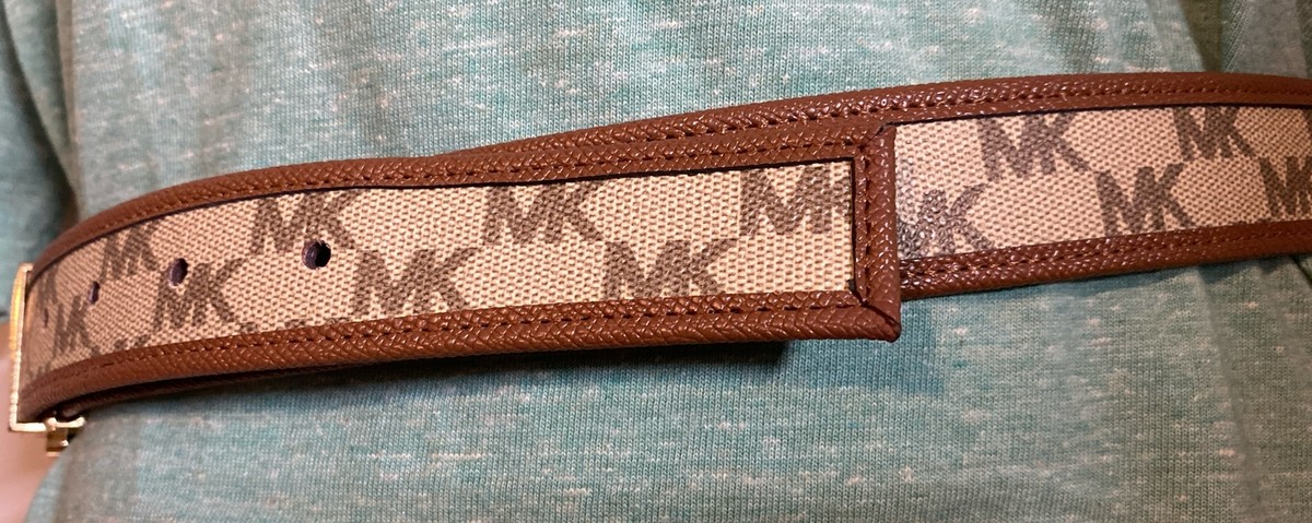 MICHAEL KORS BELT REVERSIBLE CREAM LUGGAGE LEATHER MK LOGO 