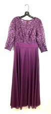 Alex Evenings Women  s Purple 3/4 Sleeve Long Lace Dress Size 8