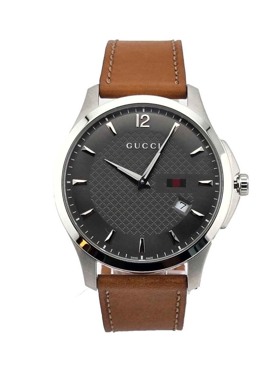 Gucci G-Timeless YA126302 Dark Gray Dial Leather Band Men's Watch