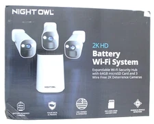 Night Owl 2K HD Battery Wi-Fi System Security Hub and 3 Cameras (White)