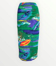 FORENZA Vtg Y2k Abstract Ocean Tropical Print Midi Blue Green Pencil Skirt 4