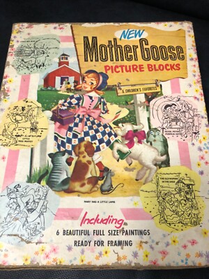 L@@K Vintage Mother Goose Picture Blocks In Box.  Vintage 1951.