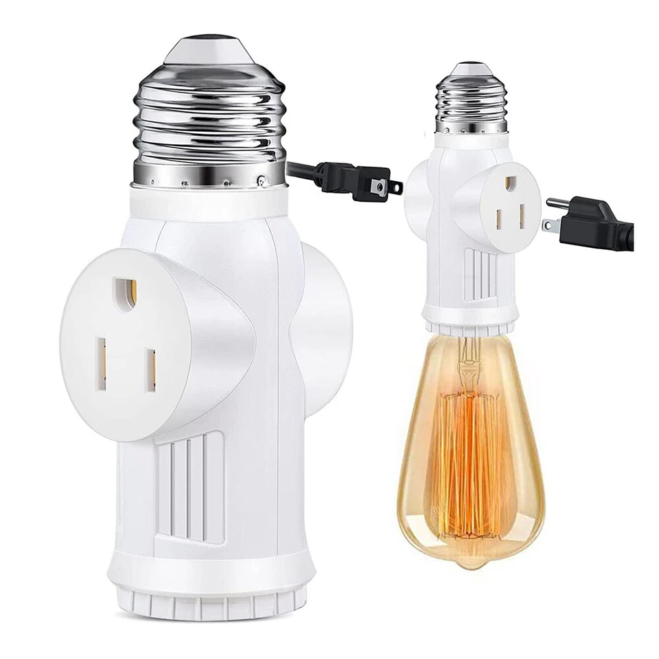 E26 E27 Light Socket to Plug Adapter 2/3 Prong Light Plug Socket Outlet Splitter - Image 4 of 4