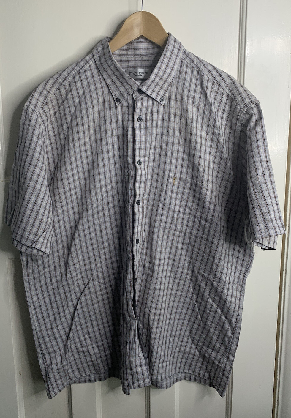 Camicia Yves Saint Laurent YSL Pour Homme manica corta check tasca seno XXL