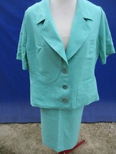 Ensemble N°6 tailleur jupe veste polyester viscose vert d'eau DEVERNOIS