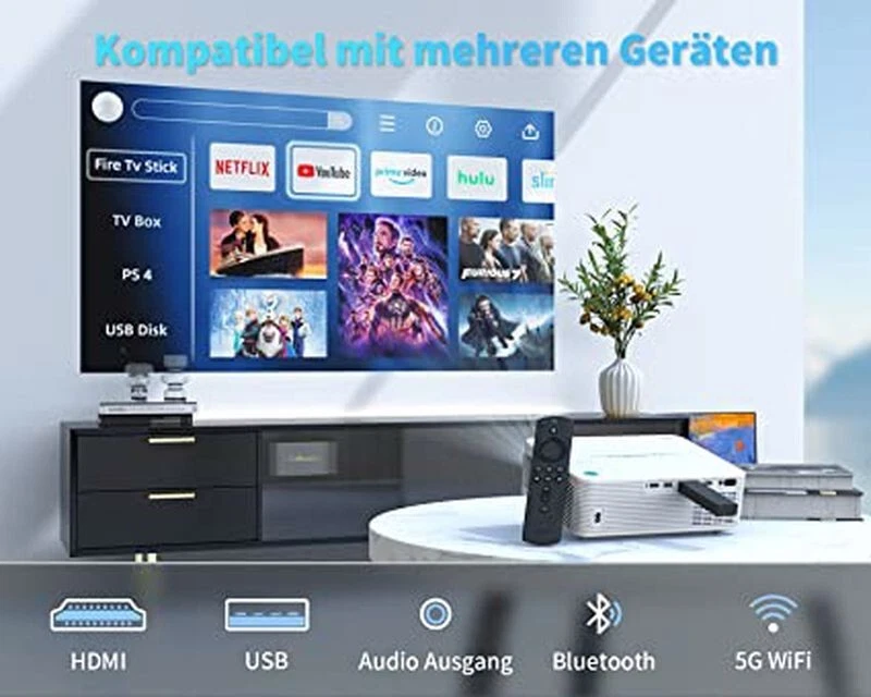 Beamer Full HD Heimkino Projektor, Native 1080P/Eingebauter Staubfilter/5G WiFi - Bild 2 von 4