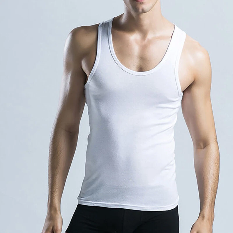 Men Sleeveless Tank Top Undershirt Vest A-shirt Soft Sports Training  Undershirt