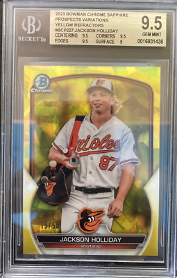 Jackson Holliday 2023 Bowman Chrome Sapphire Yellow Refractor /50 – BGS 9.5 Gem