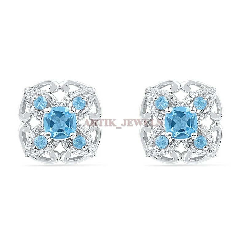 Natural Blue Topaz Gemstone with 925 Sterling Silver Cufflink