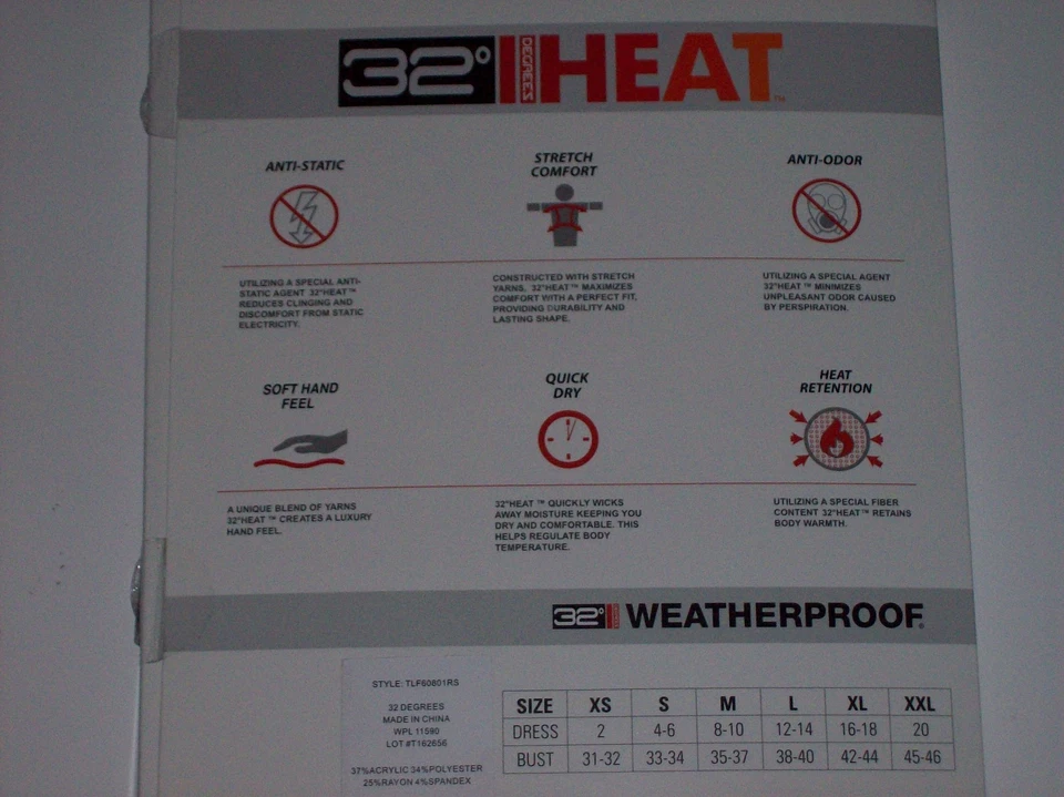 Top 32 Degrees Impermeable Capa Base de Calor Mujer Ligero Nuevo en Paquete Foto 2 de 2