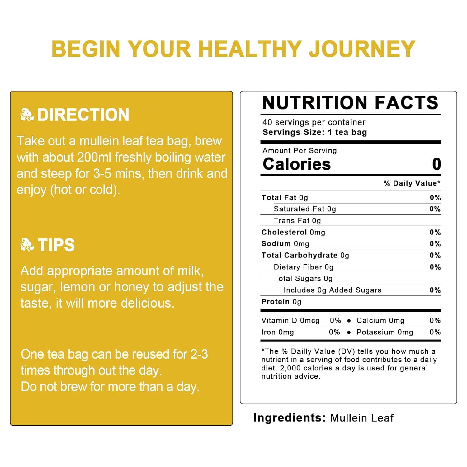 Mullein Leaf Herbal Tea for Respiratory Support, Mullen Tea for Lung