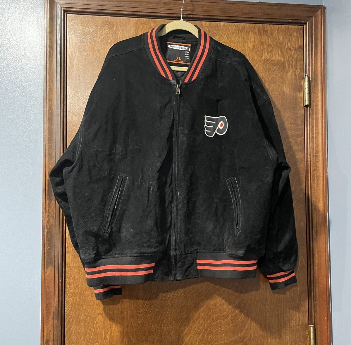 PHILADELPHIA FLYERS GENUINE LEATHER SUEDE JACKET XL 18-20 NHL PRO