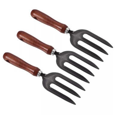10.6'' 3 Tines Hand Gardening Fork, 3Pcs Thickened Digging Pitch Fork, Grey